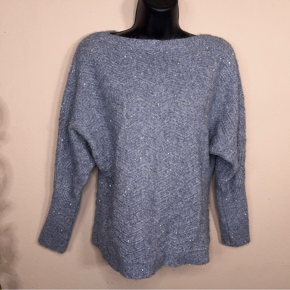 Small Maurices Blue Sequin Sweater Knit Pastel Stretch Dolman Sleeve - Picture 10 of 15